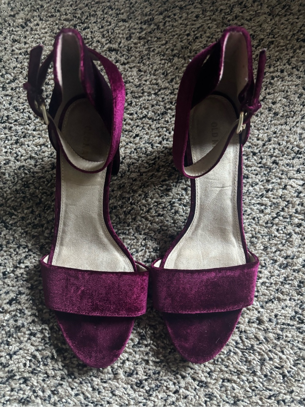 Velvet Ankle-Strap Block Heels in Deep Plum